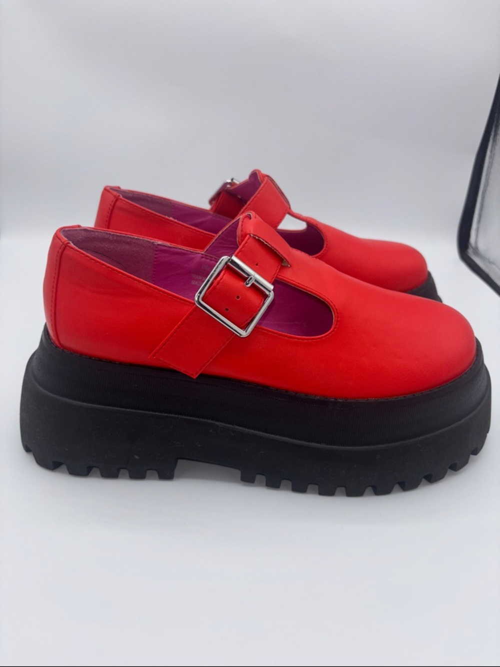 dELiA*s by Dolls Kill Red Platform Mary Jane with Black Lug Sole - Picture 5 of 16